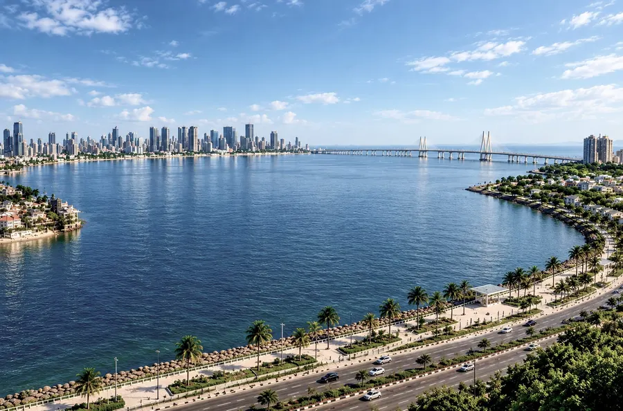 Illustrative view of the Bandra bay, promenade and Bandra-Worli Sea Link